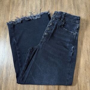 American Eagle High Rise Wide Leg Cropped Jean Fray Button Fly 0s